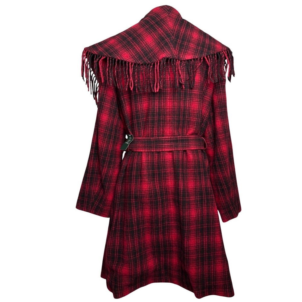 Lauren Ralph Lauren Plaid Wrap Coat Womens 18W Wool Fringe Belted NWT‎ - Picture 4 of 8